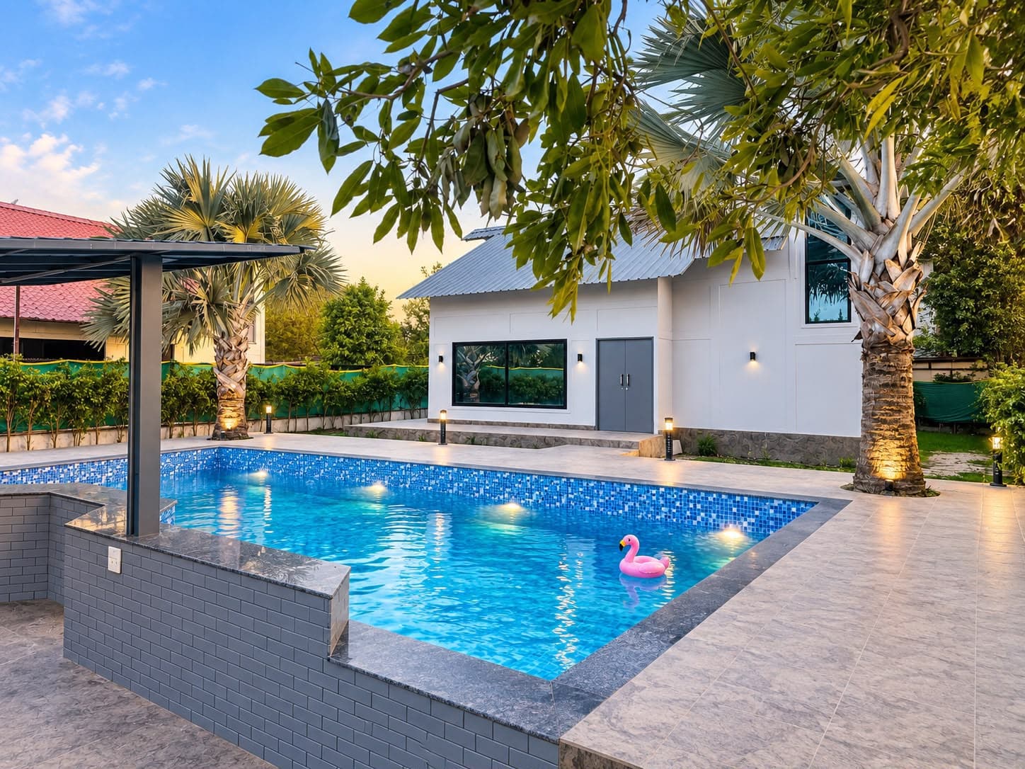 The Cosmos Farm poolside farmhouse exterior in Noida Sector 135